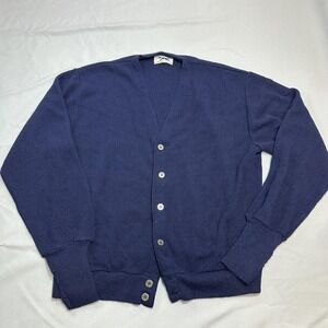 Vintage JCPenney Fox Cardigan Jacket Mens L Blue Tight-Knit Casual Retro 90s